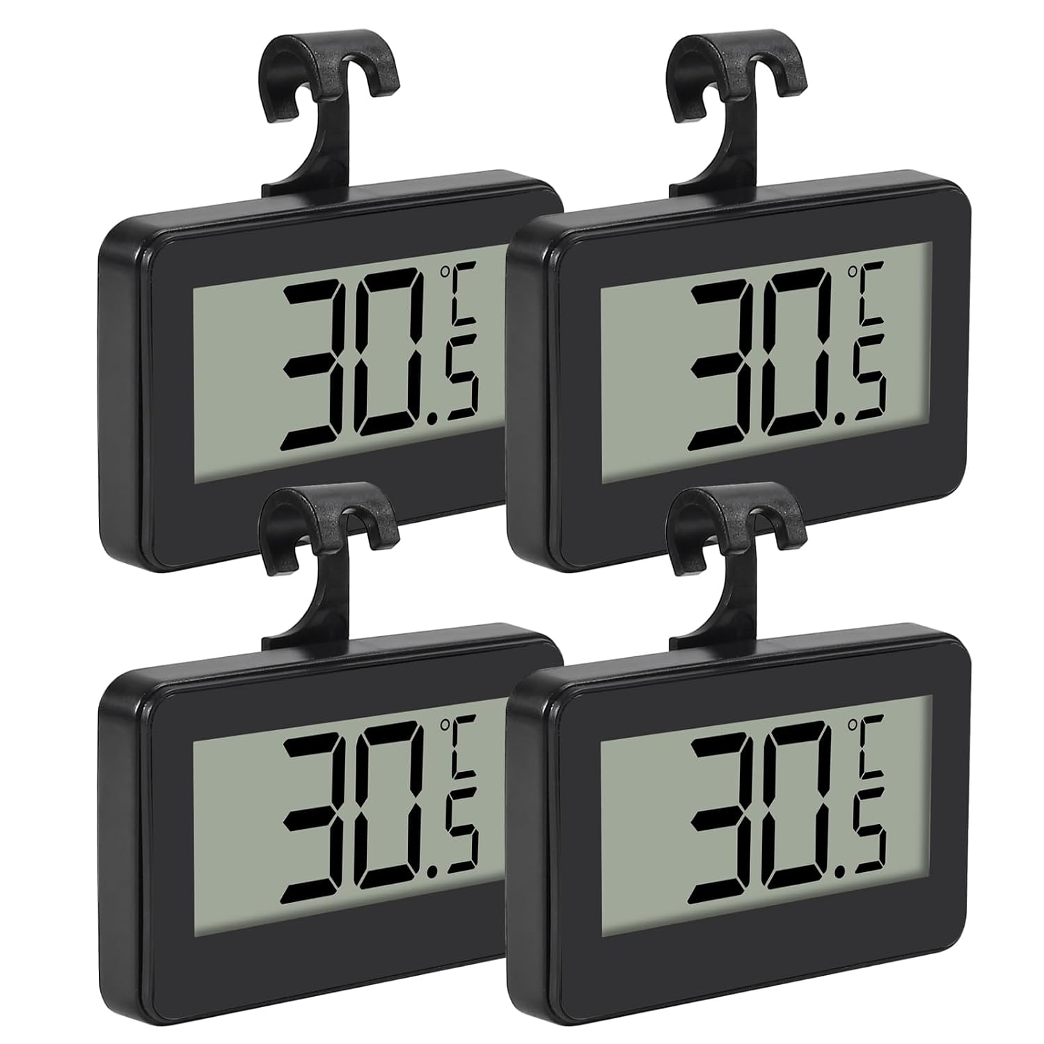 ACEIRMC 4pcs Digital Refrigerator Thermometer, Waterproof Freezer Room Thermometer,High Precision Fridge Alarm Thermometer with Hook for Kitchen Home, °C/°F Convertible (Black)
