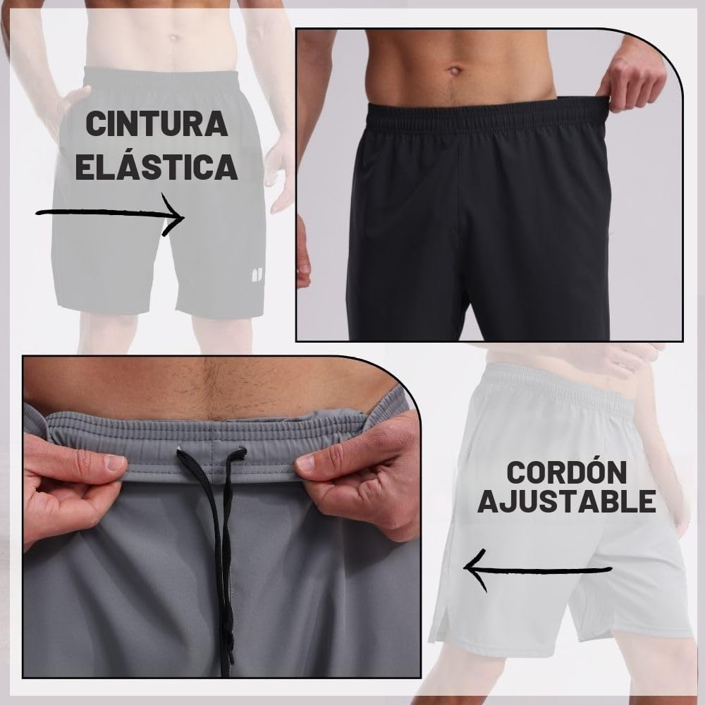 Paquete de 5 pantalones cortos de correr para hombre, de secado rápido, pantalones cortos deportivos con bolsillos y cintura elástica