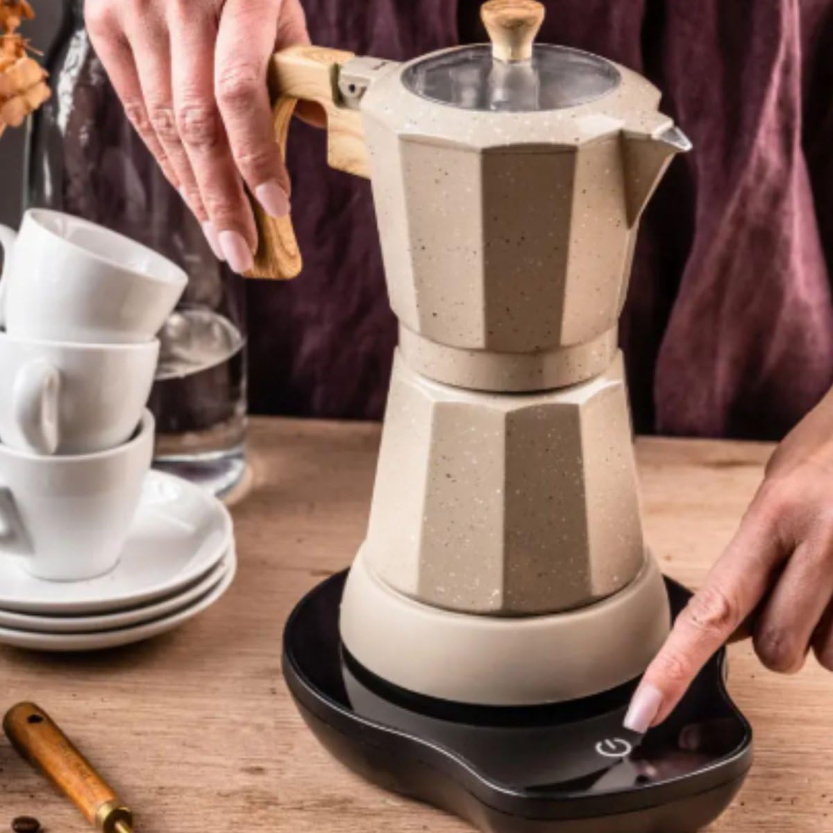 Klausberg Máquina espresso eléctrica, Beige, 16,2 x 19.8 x 27 cm, 300 ml, Metal con elementos resistentes al calor