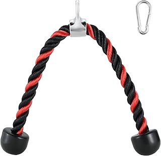 weyleity Tricep Rope Push Pull Down Rope Cord Heavy Duty Workout Home Cable Attachment Handle Gym Press Tension Nylon Rope (27 Inch, Black Red)