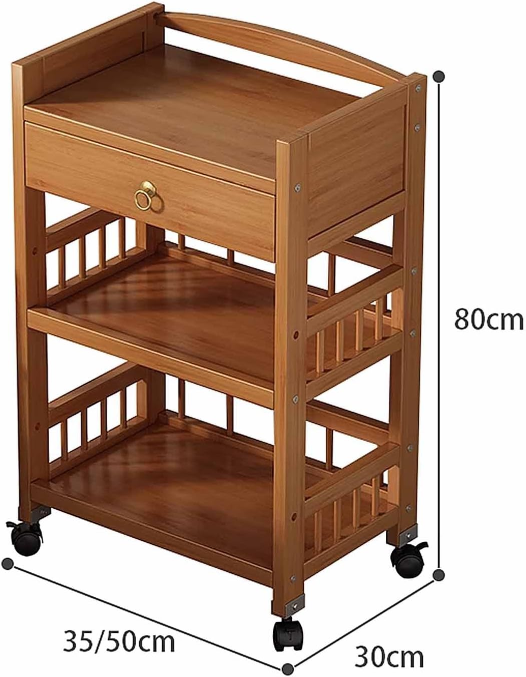 4-Tier Bamboo Kitchen Rolling Cart Removable Trolley Island Cart, Utility Cart Multi-Layer Storage Shelf Rack on Wheels