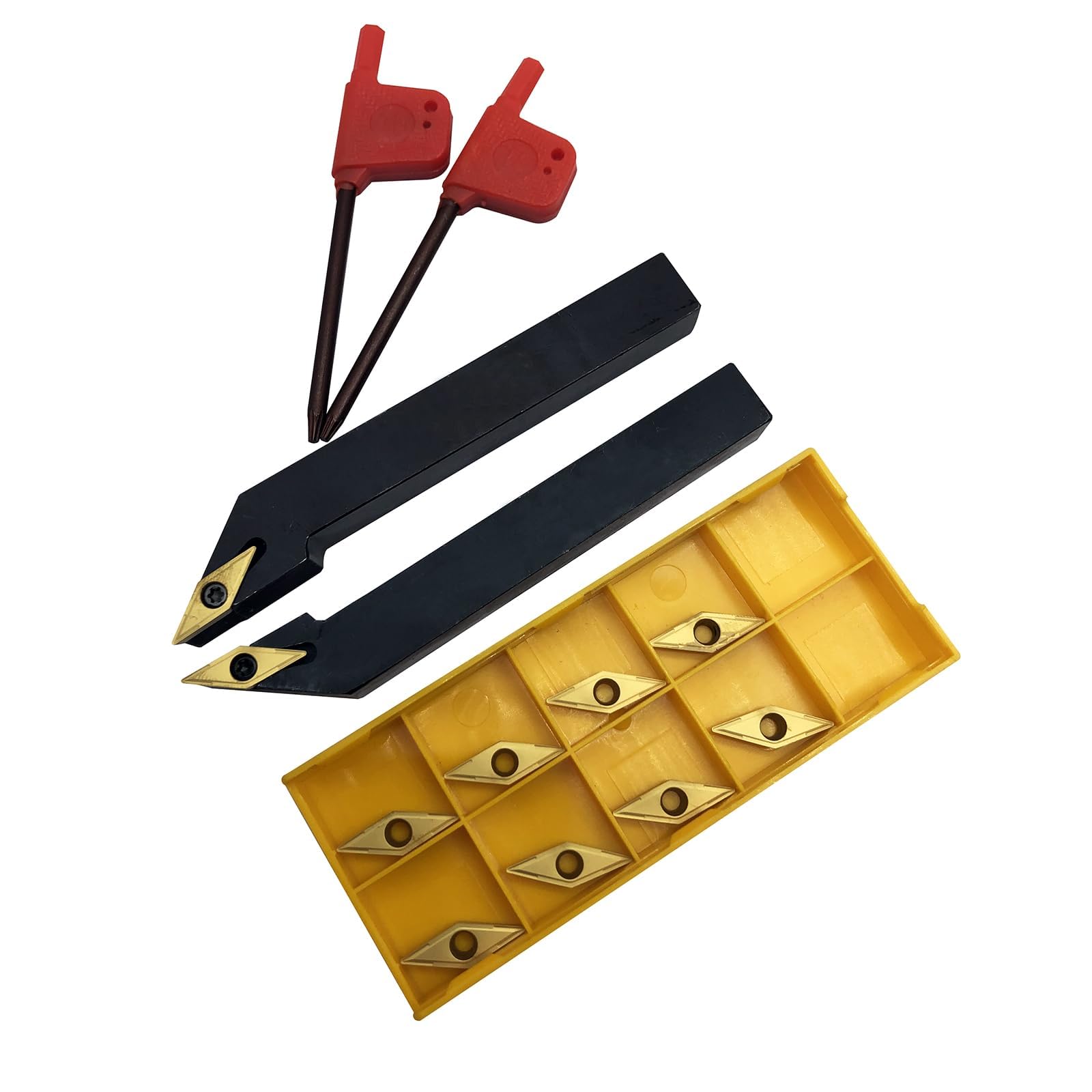 1/2" Utensile da tornio da 12mm SVJCR1212H11+SVJCL1212H11 Utensile da tornio CNC Portautensili per tornitura esterna e 10 pezzi VCMT110304 / VCMT32.51 Inserti indicizzabili in metallo duro