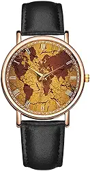 Relógio masculino com mapa-múndi criativo, céu estrelado, mostrador romano, relógio exclusivo e atraente, pulseira de couro macio