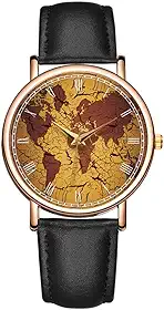 Relógio masculino com mapa-múndi criativo, céu estrelado, mostrador romano, relógio exclusivo e atraente, pulseira de couro macio