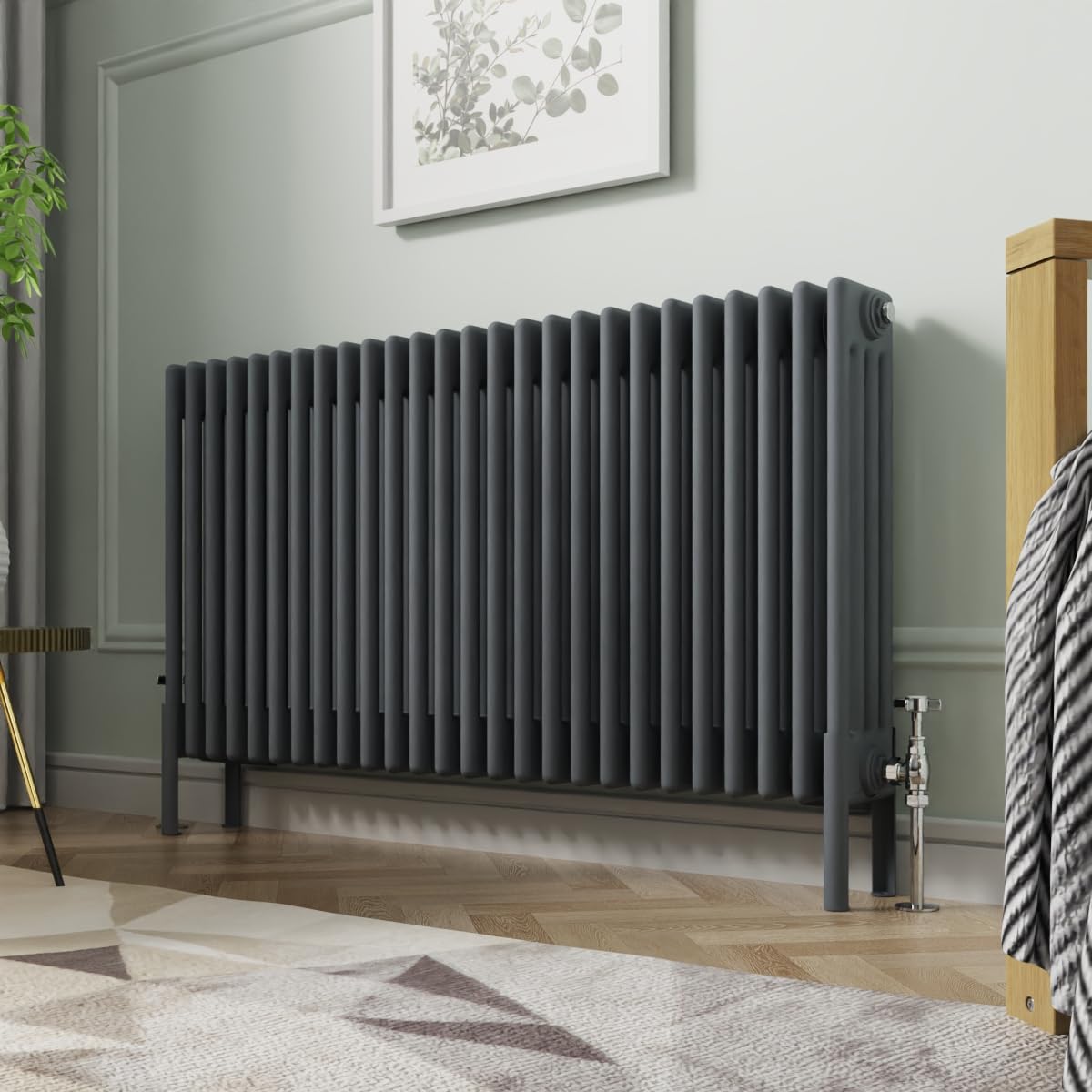 Nrg Anthracite 600X1190mm Cast Iron Radiator 4 Column Perfect For Bathrooms, Kitchen, Living Room