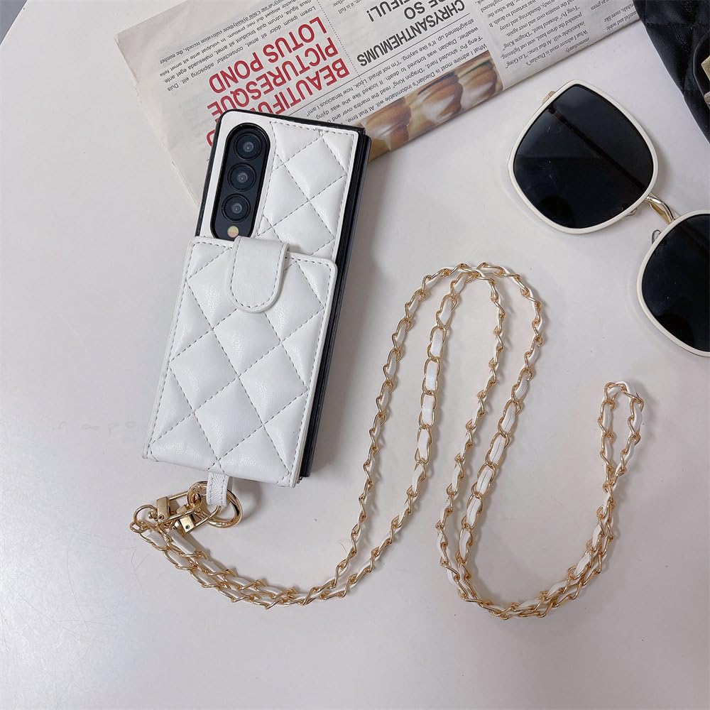 Luksusowe skórzane etui do Samsung Galaxy Z Fold 5 4 3 Fold5 Fold4 Fold3 5G Crossbody, smycz, portfel, etui na telefon, białe, do Galaxy Z Fold5