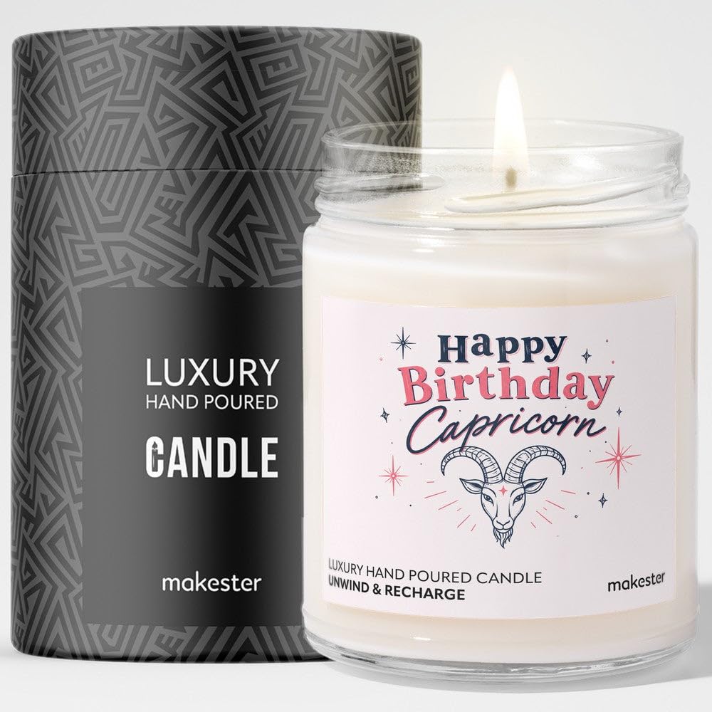 Birthday Gift for Capricorn - Luxury Soy Wax Candle - Vanilla, Jasmine, Sugared Almond - Makester