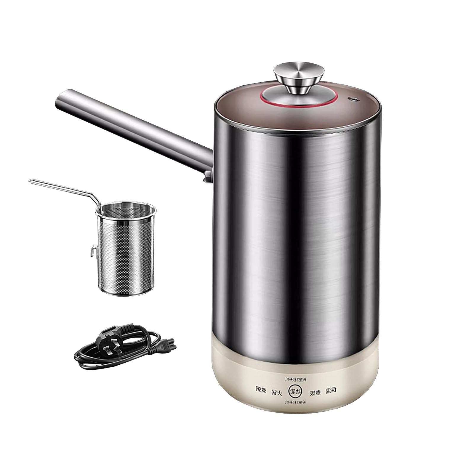 Freidora Eléctrica de Aceite Inoxidable 304 Olla Freidora con Cesta y Tapa 2 Litros 600W 220V para Freír, Hervir Fideos, Calentar Leche, Cocinar Gachas