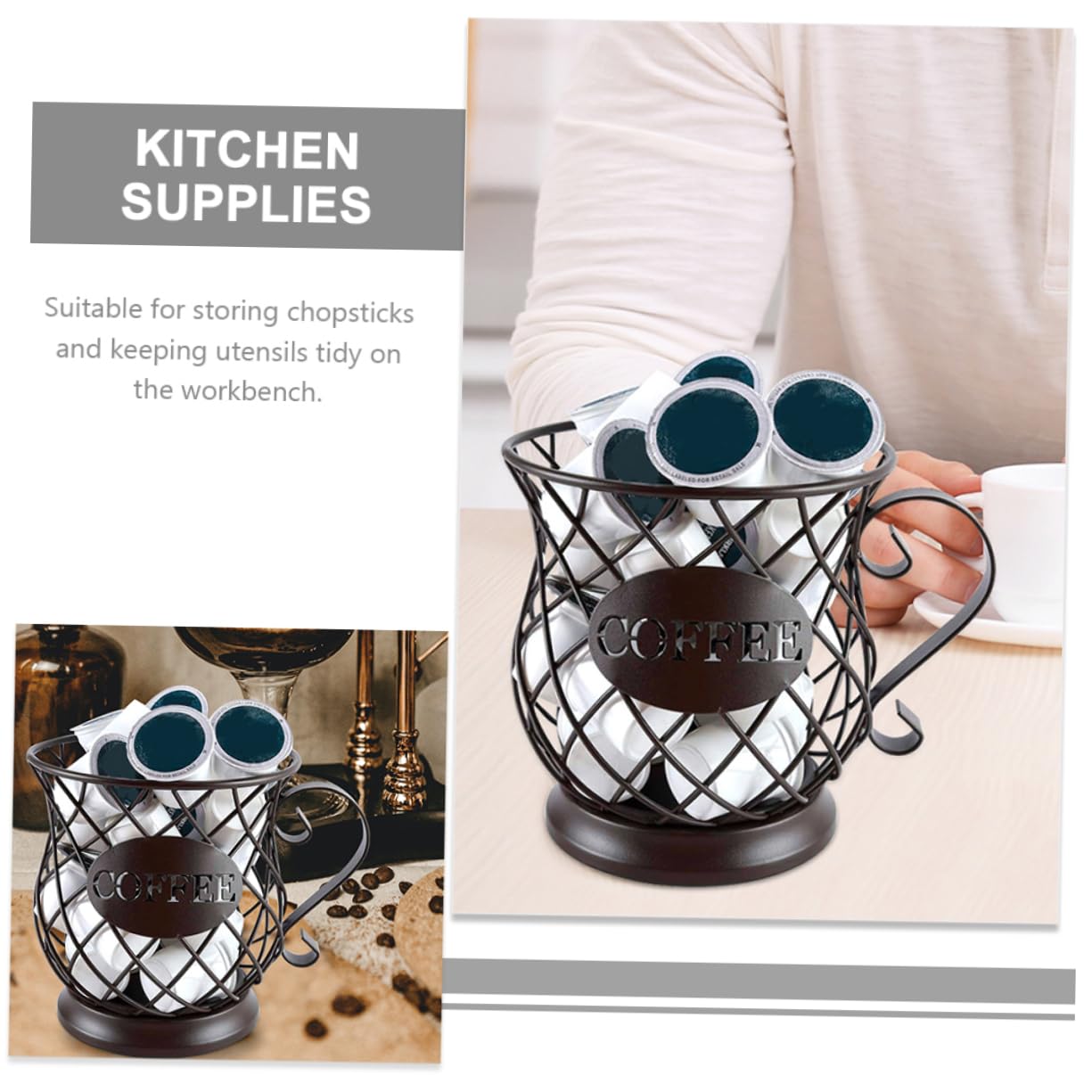 ABOOFAN Iron Utensil Holder for Kitchen Counter Sturdy Spoon Holder Cutlery Storage Organizer Iron Wire Design for Tidy Cooking Space for Chopsticks Forks Spoons