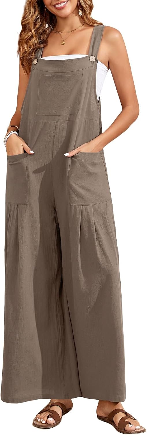 HOTIAN Womens Overalls Jumpsuits Wide Leg Causal Sleeveless Loose Rompers Jumpers - Image 3