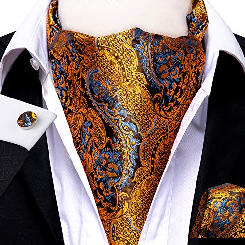 Image of Dubulle Paisley Floral Ascot for Men Self Tie Mens Cravat and Pocket Square Cufflinks Wedding