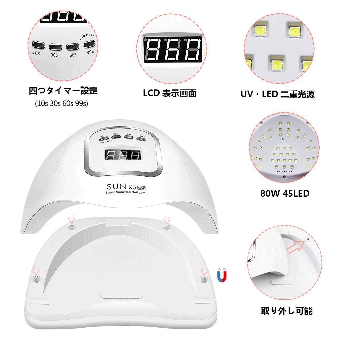Amazon.co.jp: UV LED ネイルドライヤー 80W2倍の効率 LEDジェルネイル