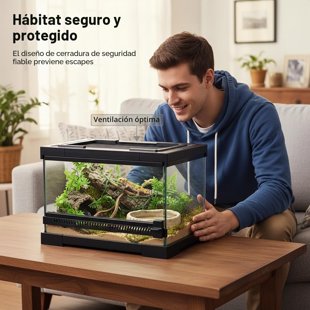 Terrario de cristal para reptiles, caja de anfibios, caja de hábitat para ranas, arañas, mantis religiosa, grillo, tarántula, cangrejo ermitaño (30 x 20 x 17 cm)