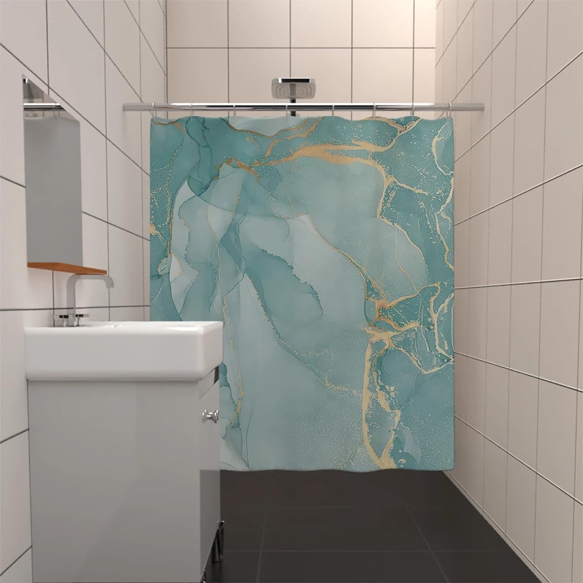 Marble Shower Curtain, 53x75in-135x190cm/WxL, Textured Marble Shower Curtain Set, Modern Ombre Fabric Cloth Shower Curtains, Waterproof Fabric Shower Curtain for Bathroom Set with Hooks