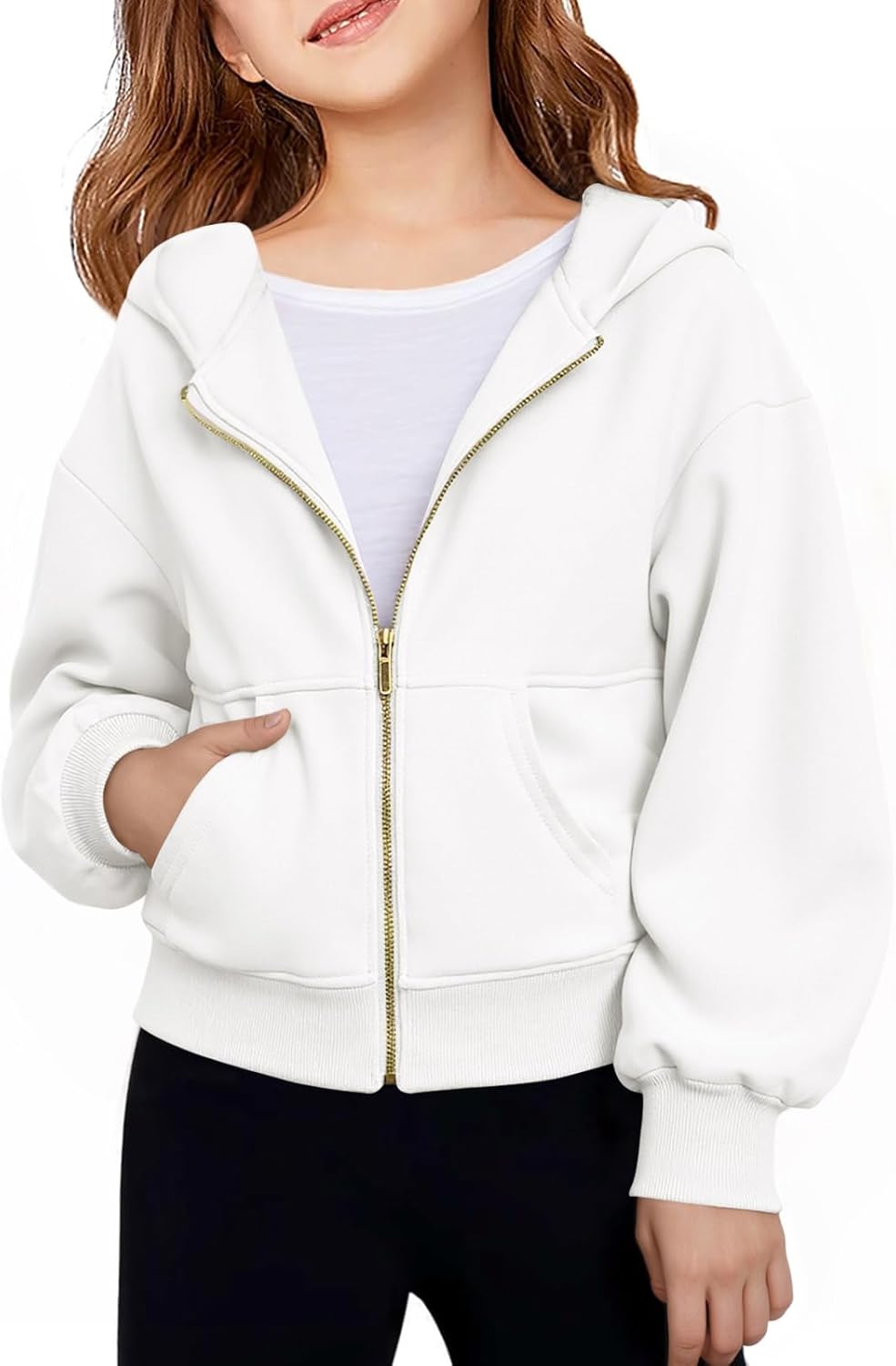 Haloumoning Girls Zip Up Hoodies Kids Casual Long Sleeve Sweatshirt Fall Jacket with Pockets 5-14 Years