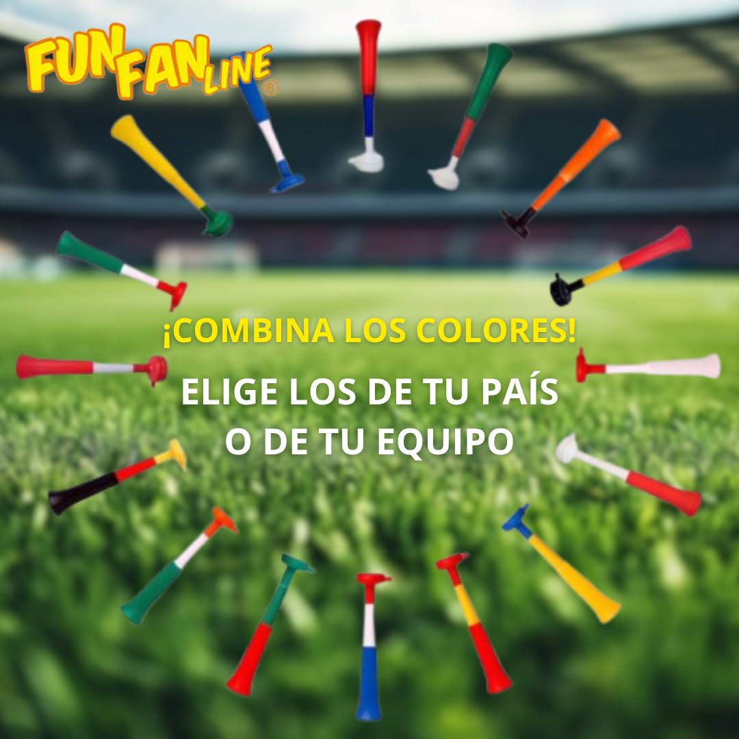 Confezione da 3 trombe in plastica Vuvuzela. Accessorio per Il Calcio e Le celebrazioni Sportive. Segnalatore Acustico per l'animazione.