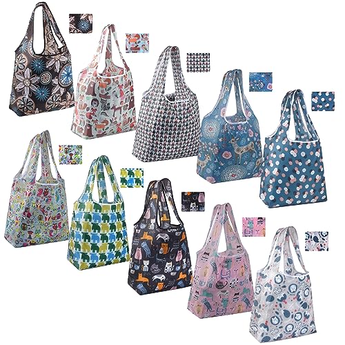 SWXIAN Reusable Grocery Bags 10 Pack, 50LBS Large Capacity Reusable Shopping Bags with Handles, Heavy Duty, Foldable, Eco-Friendly Grocery Bags for Women Men Lightweight Durable