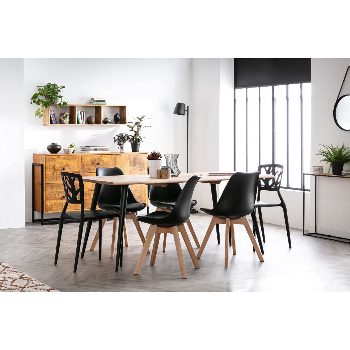 Chaises Design Noires avec Pieds Bois Clair (Lot de 2) Pauline