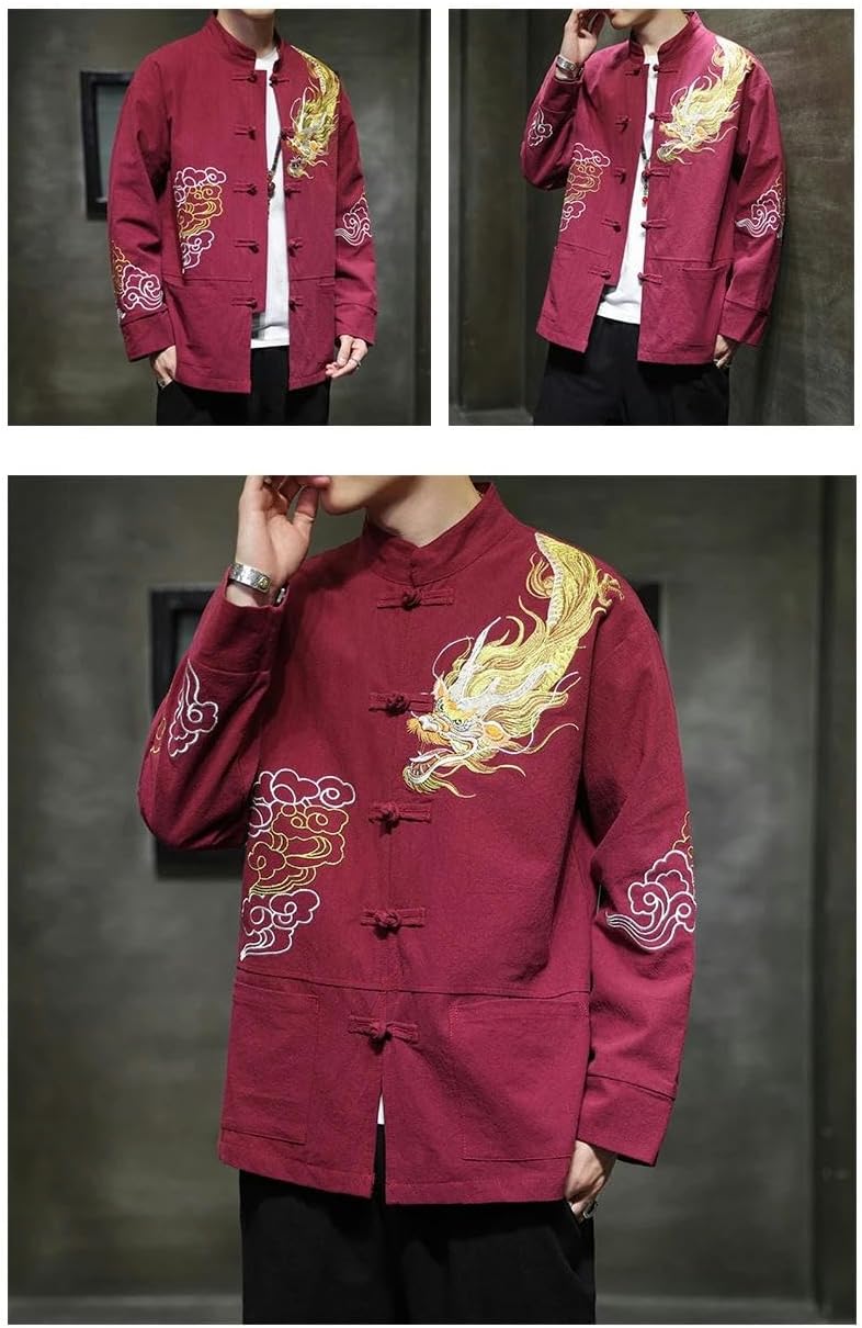 Chinese Style Men's Jacket Dragon Embroidery Retro Tops Han Tang Coat Traditional Clothes for Men Hanfu Chinoiserie