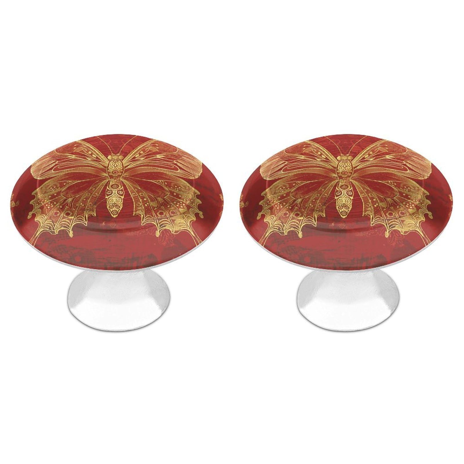 QMNLKH Golden Ornate Butterfly Cabinet Knobs for Home, Round Drawer Pulls for Kitchen, Personalized Cupboard Handles with Screw, Fashion Dresser Knobs for Office, Drawer Handles, 2 Packs