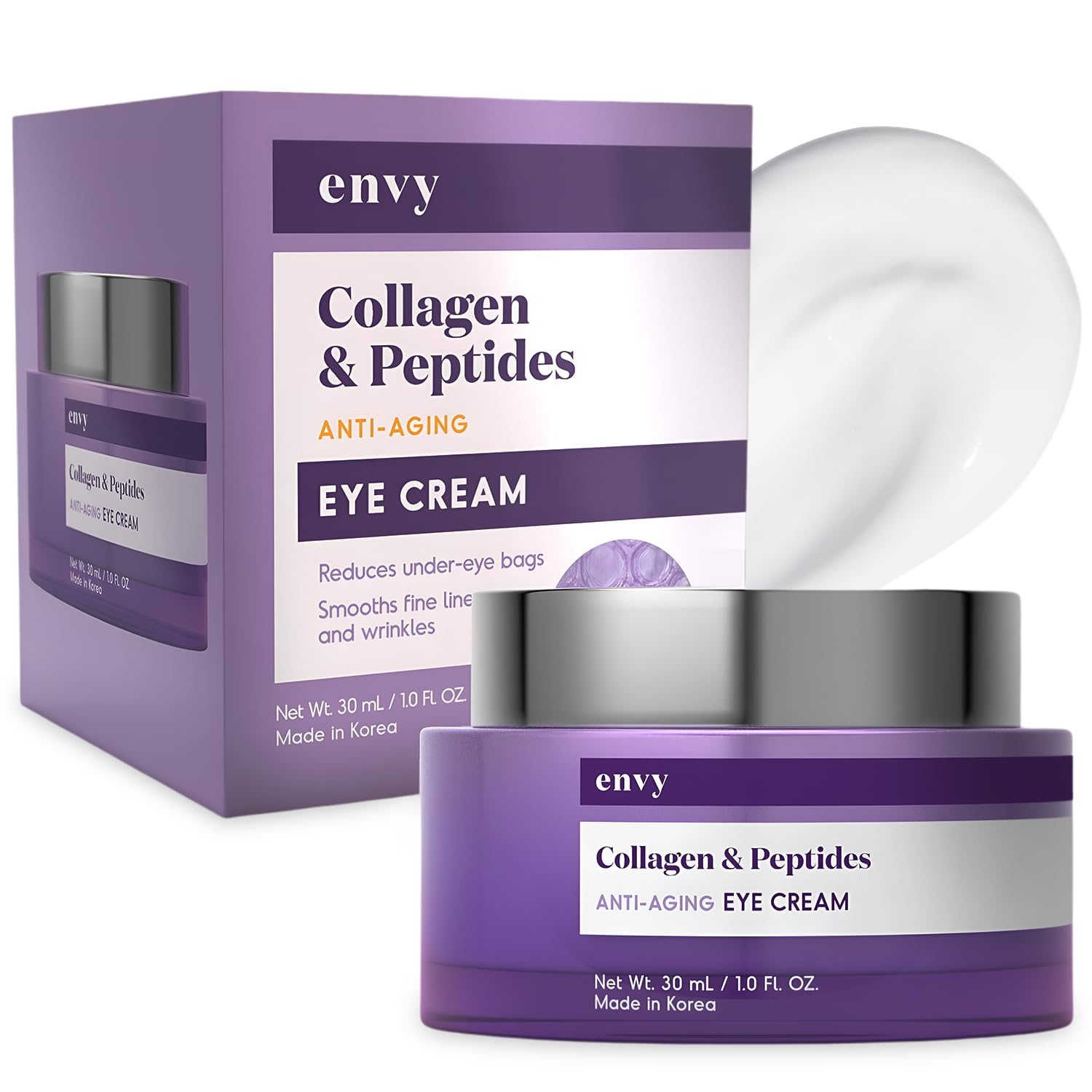 Product image of Envy Collagen & Peptides Eye Cream - Reduces Dark Circles, Puffiness & Wrinkles, Moisturizing, Anti-Aging, Rejuvenates, Dermatologist Tested, Cruelty-Free Korean Skin Care for All Skin Types - 1.01 Oz