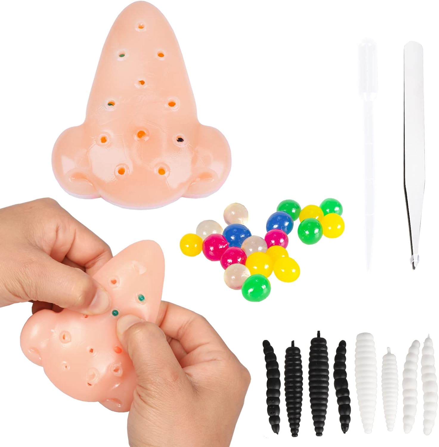 Funny Pimple Popping Stress Relief Toy Set Squeeze Out Blackheads In Nose To Relieve Stress Novelty Toys Gifts (A)
