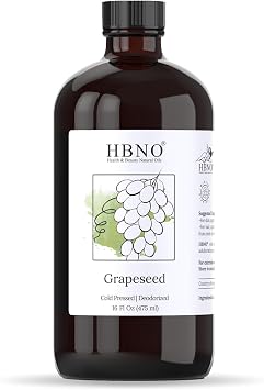 HBNO Grapeseed Oil - 16 oz 480ml Value Size - Ideal for Shampoos, Conditioners, Mouth Washes, Face wash, Lotions, and Skin Care Products Glass Bottle.