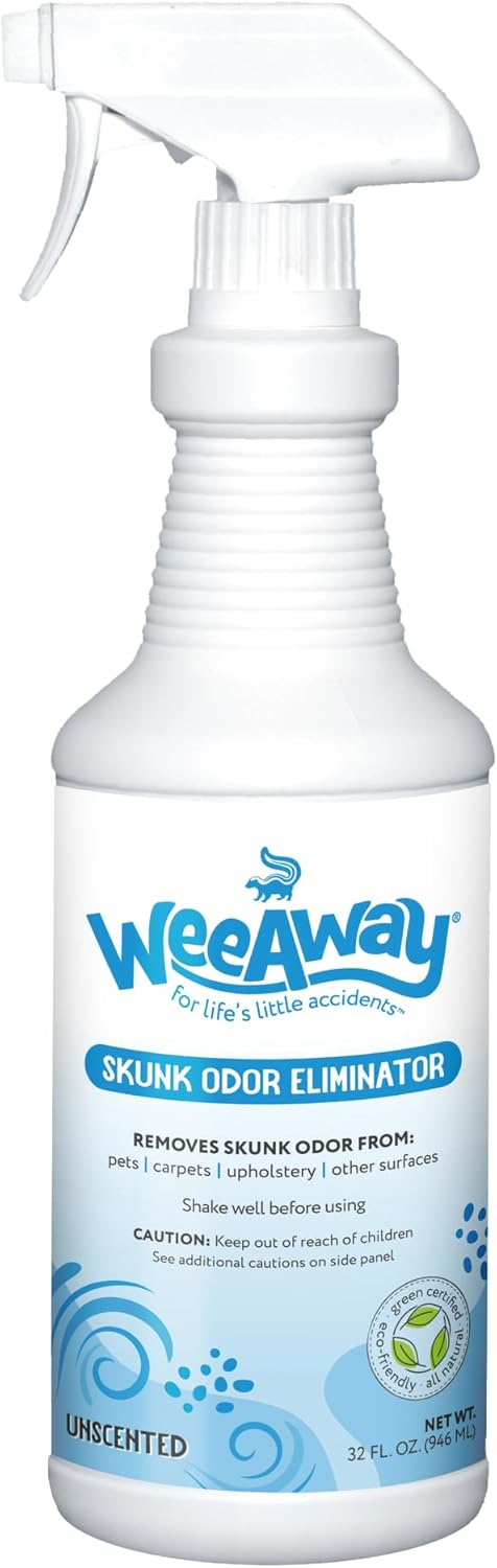 Wee Away Skunk Odor Neutralizer for Pet Fur & Upholstery, Enzyme Cleaner for Skunk Smell Removal, Odor Destroyer, Unscented, 1 Gallon