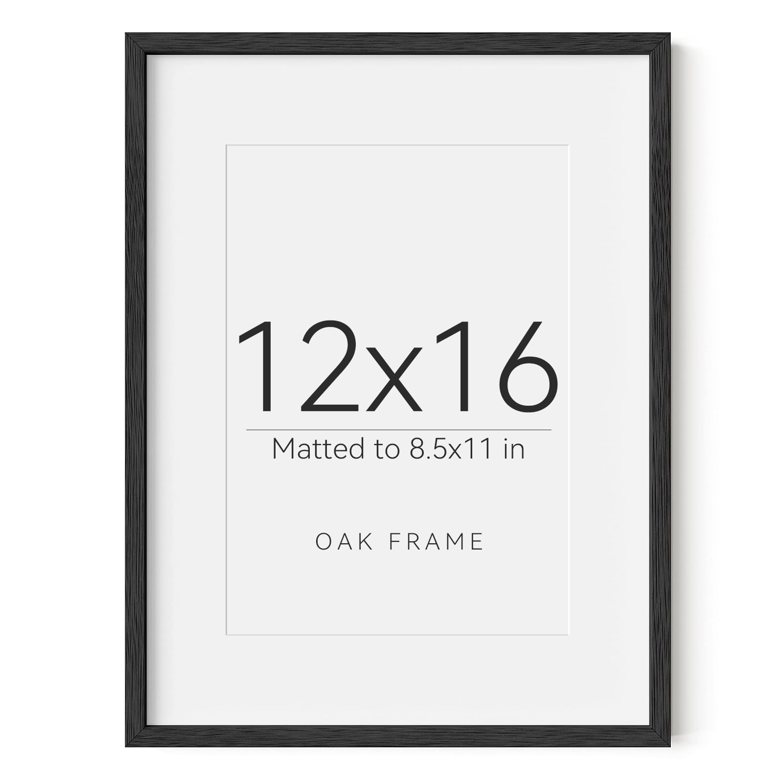 12X16 Oak Wood Picture Frame Black Poster Frame for 8.5X11 Picture with Mat or 12X16 without Mat Natural Solid Wooden Picture Frames for Wall Art Photo and Prints