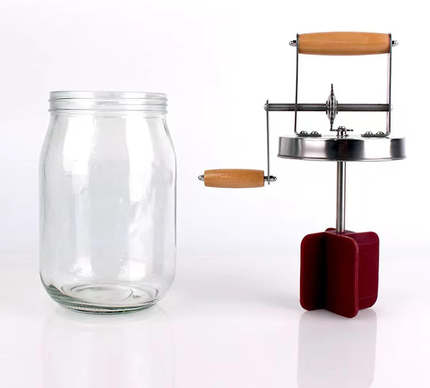 Butter Churn - Wooden Handle Shakes Stainless Steel Gear Manual Butter Maker, Butter Churner Hand Crank Mason Jar, Baking of Top Gadgets Butter Maker Cream Mixer (51oz)