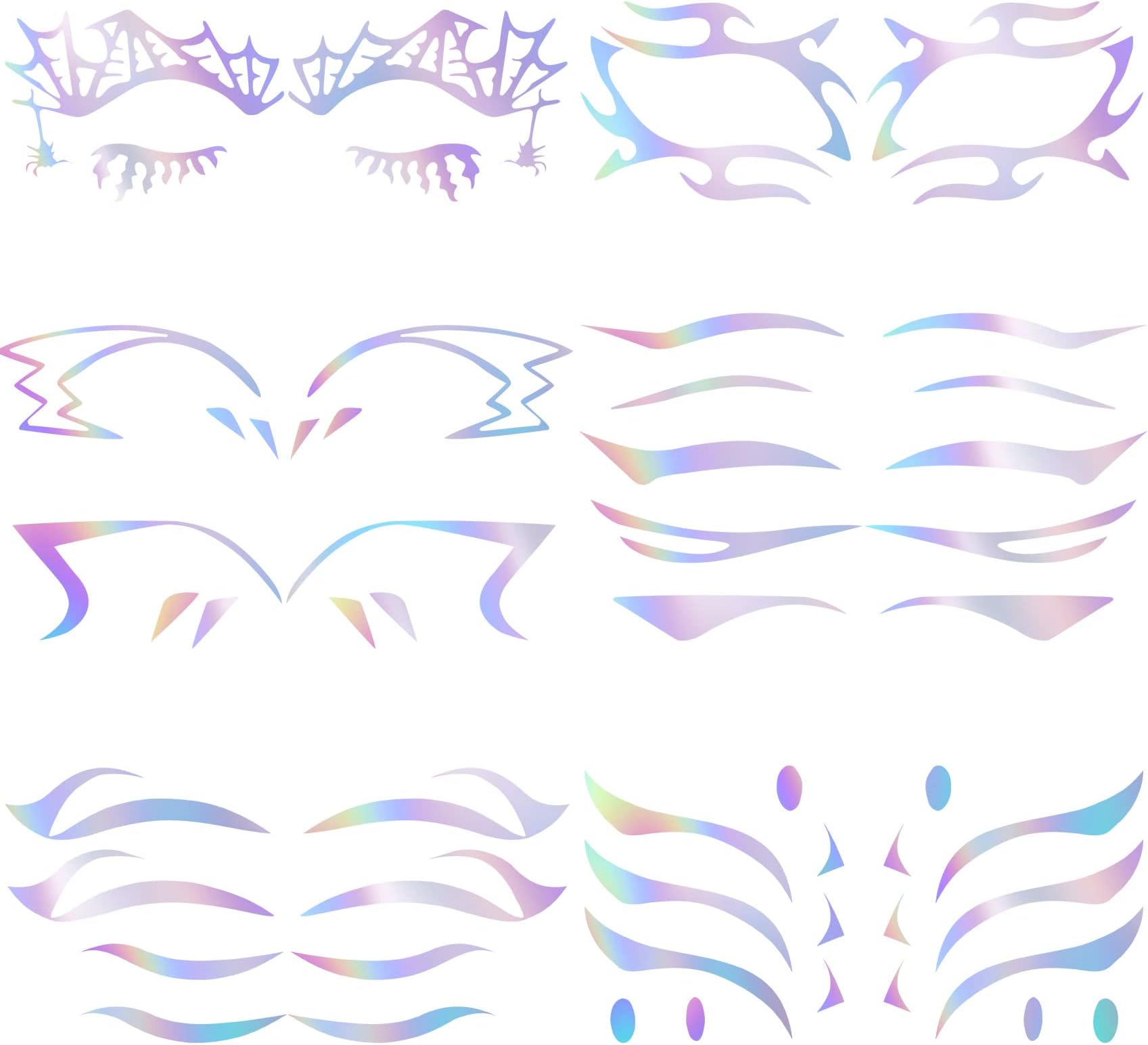 ANCIRS 6 Pack Holographic Stickers for Eye Makeup, Temporary Crystal Face Tattoo Cat Eyebrow Stickers for Halloween Carnival Party Cosplay Music Festival Decoration
