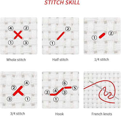 Miniatura 7 de Setoda Kits de punto de cruz estampados para principiantes, gama completa de patrones de bordado de punto de cruz para niños o adultos, 11 unidades,