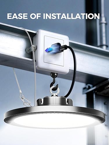 Miniatura 4 de UFO - Luz LED de alta bahía de 150 W, 5000 K, 21000 lúmenes, luz diurna con enchufe, luces UFO de alta bahía para garaje, almacén, taller, fábrica