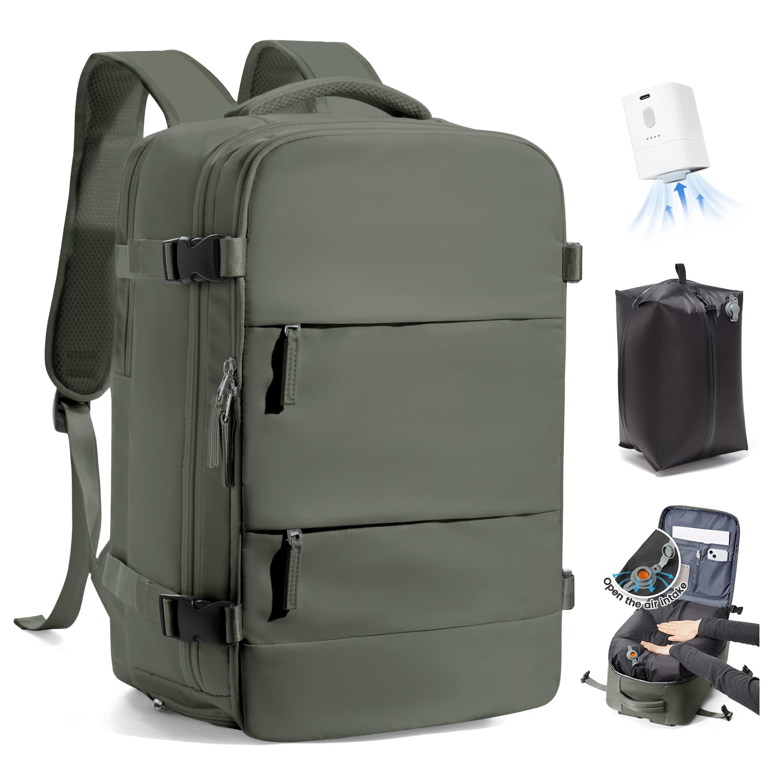 SZLX Zaino Ryanair 40x30x20 Sottovuoto con Pompa Zaino Ryanair 40x20x25 Donna Zaino da Viaggio Wizzair Bagaglio a Mano Uomo per Laptop da 14 Pollici Borse da Cabina 45x36x20 Easyjet con Porta Scarpe