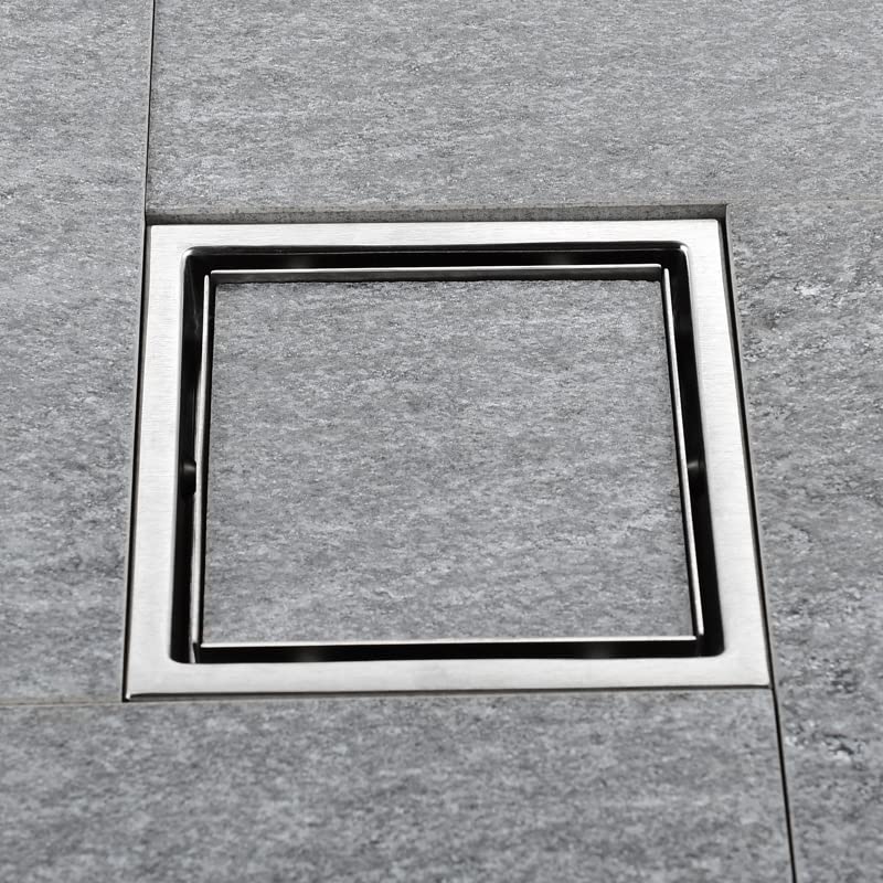 Piletta Doccia A Pavimento Scarico a pavimento nero Inserto for piastrelle 11/15 cm doccia quadrato Scolapiatti da cucina Acciaio inossidabile(Black 04,110mm)