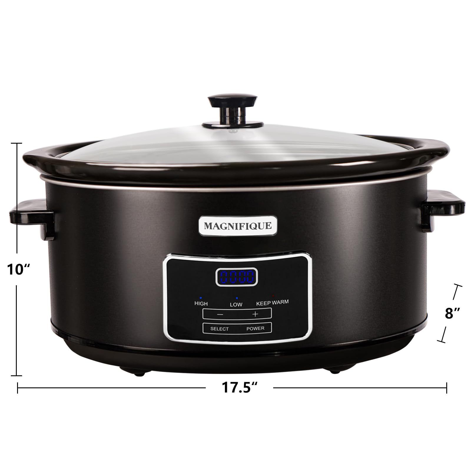 MAGNIFIQUE 8-Quart Casserole Slow Cooker with Timer and Digital Programmable - Small Kitchen Appliance for Family Dinners - Serves 6+ People - Heat Settings: Keep Warm, Low and High