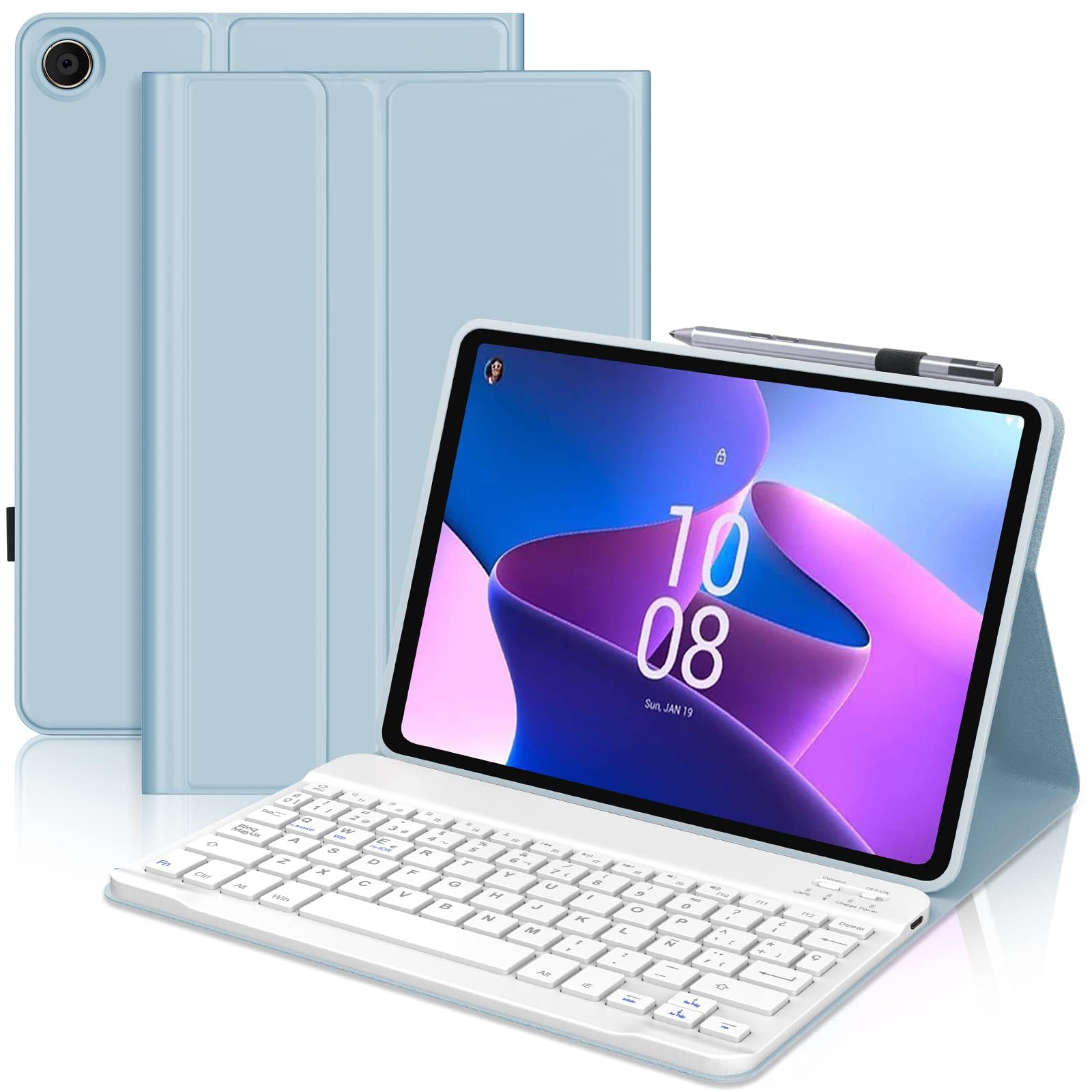 IVEOPPE Teclado para Lenovo Tab M10 Plus 3rd Gen, Funda Teclado Español Ñ Inalámbrico Magnético Desmontable para Lenovo Tab M10 Plus 3rd Gen, 10.61" 2022, Azul Cielo