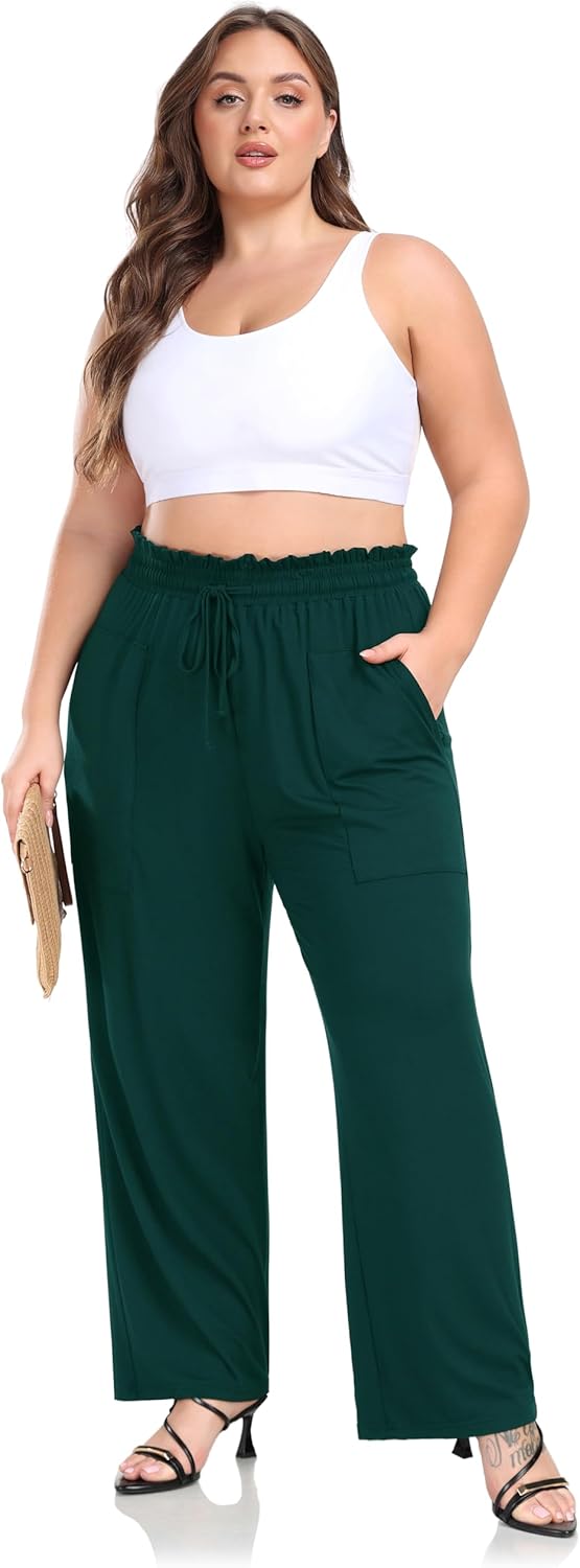 ZERDOCEAN Women's Plus Size Wide Leg Pants High Waisted Casual Lounge Yoga Pants with Drawstring Pockets - Image 6