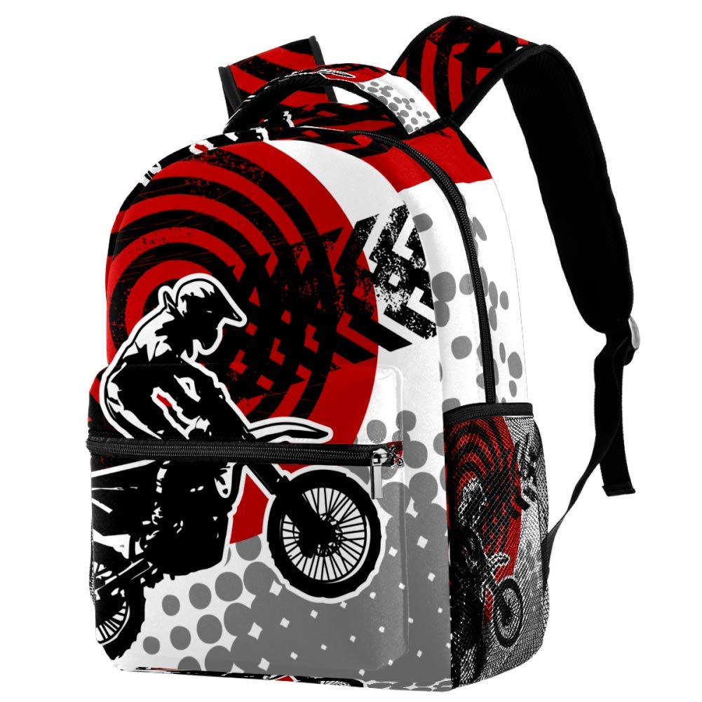 Motocross Backpacks Boys Girls School Book Bag Travel Hiking Camping Daypack Rucksack