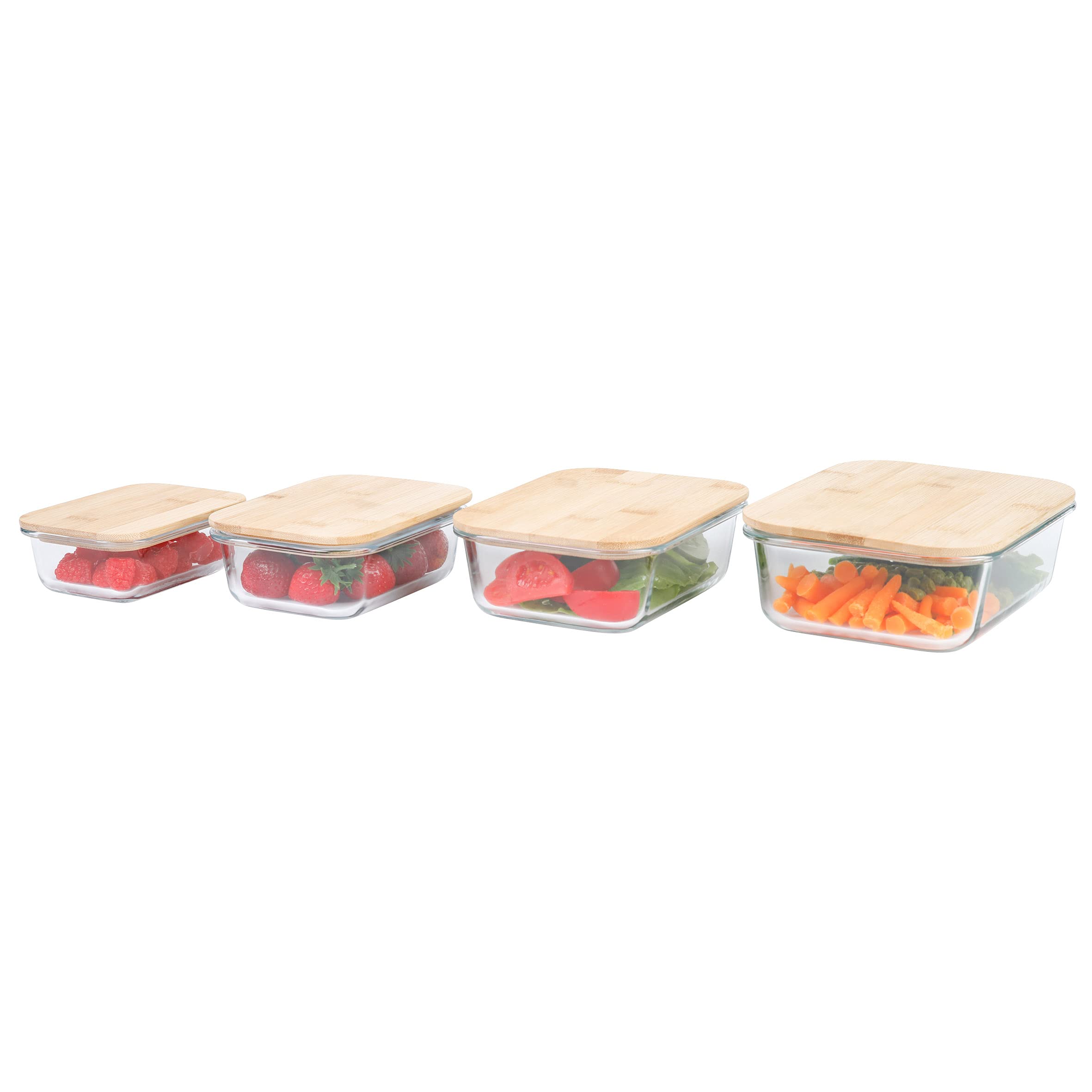 axentia 133785 Glass Food Storage Containers Set of 4 Transparent Wood Colours