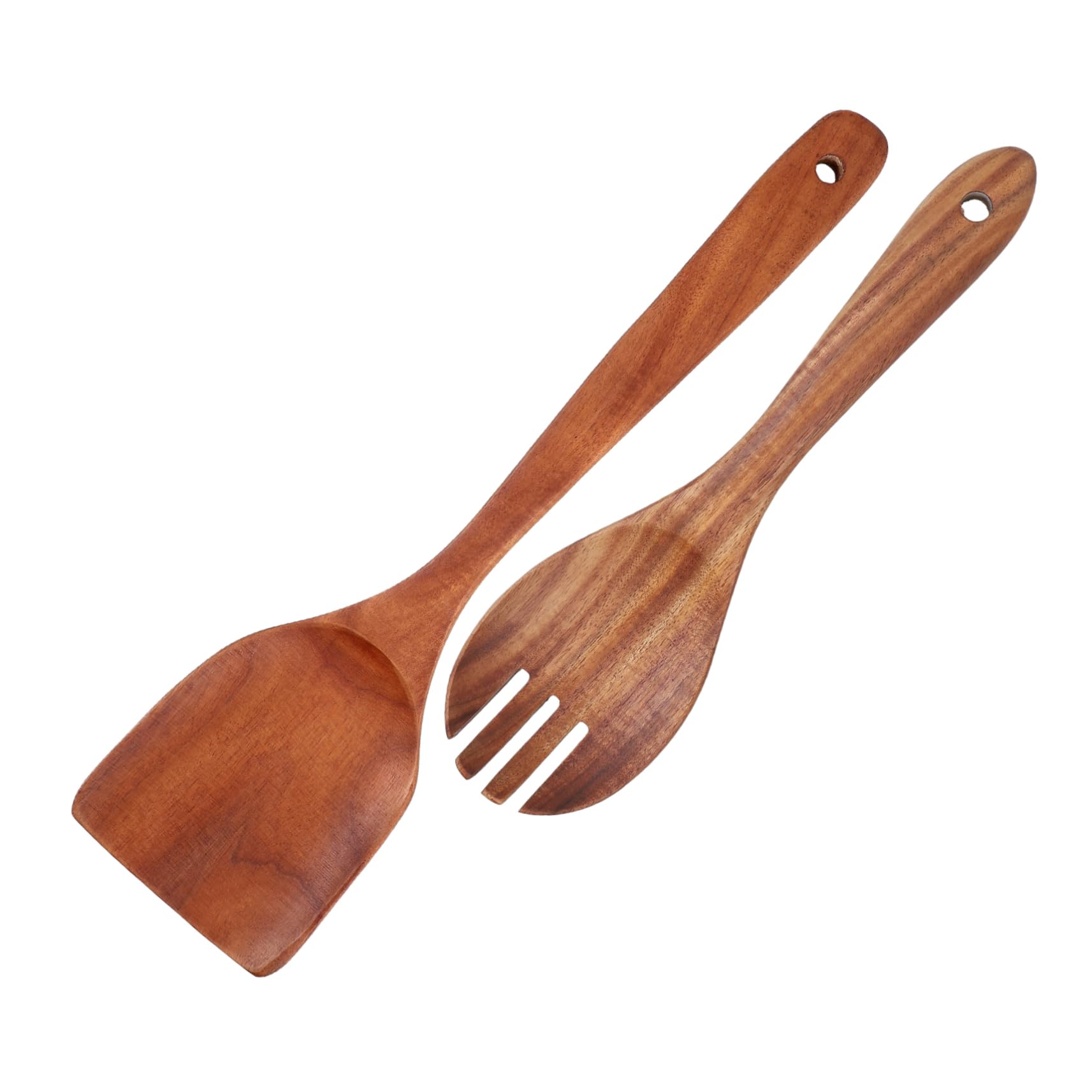 Tenedor para mezcla de ensalada de madera con mangos largos rústicos