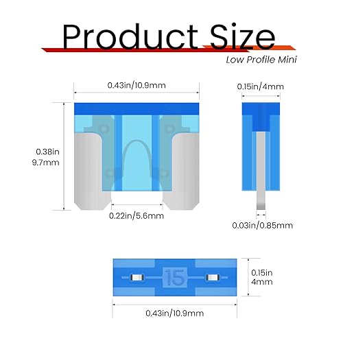 Miniatura 3 de (25 piezas) Mini fusibles de coche de perfil bajo de 15 amperios, fusibles automotrices de 15 A, fusibles de repuesto automotriz, fusible de hoja