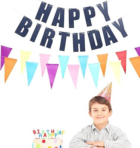 Miniatura 6 de MEETINGU Cartel de feliz cumpleaños, pancarta azul oscuro de feliz cumpleaños, suministros de decoración de fiesta temática para adultos y niños,