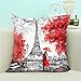 oFloral Decorative Eiffel Tower Throw Pillow Cover Oil Painting France Paris Landscape Pillow Case Cushion Cover for Sofa Couch Home Bedroom Decoration 18 x 18 Inch Red Black White …