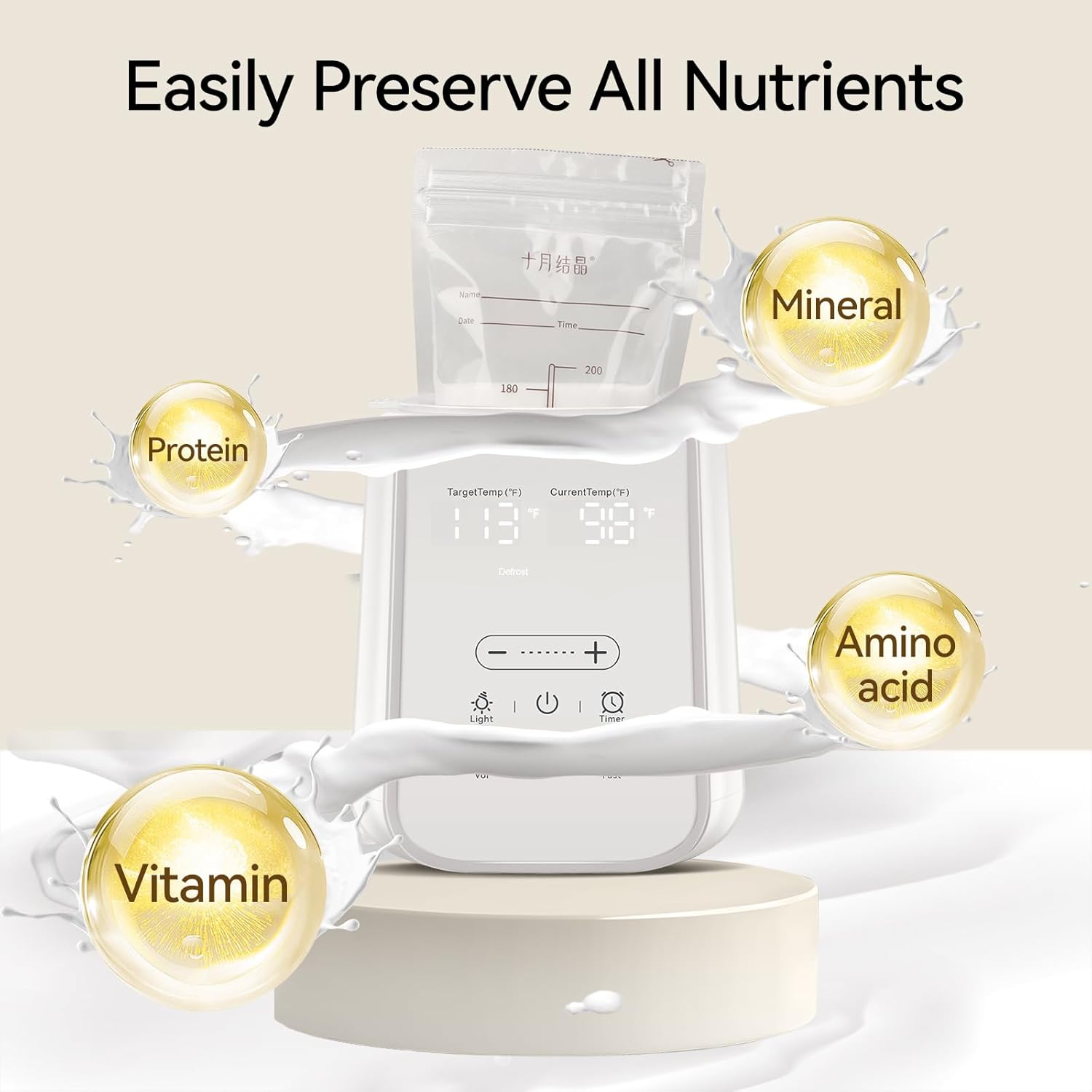 Baby Bottle Warmer for Breast Milk with Timer & Night Light, 11-in-1 Milk Warmer for Baby Bottles, 48H Keep Warm, BPA-Free Fast Heating with Adjustable Temperature (86-194℉) for Glass/PPSU Bottles