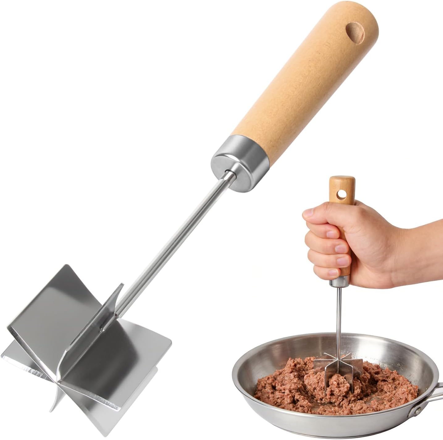 Picadora de Carne de Acero Inoxidable con Mango de Madera