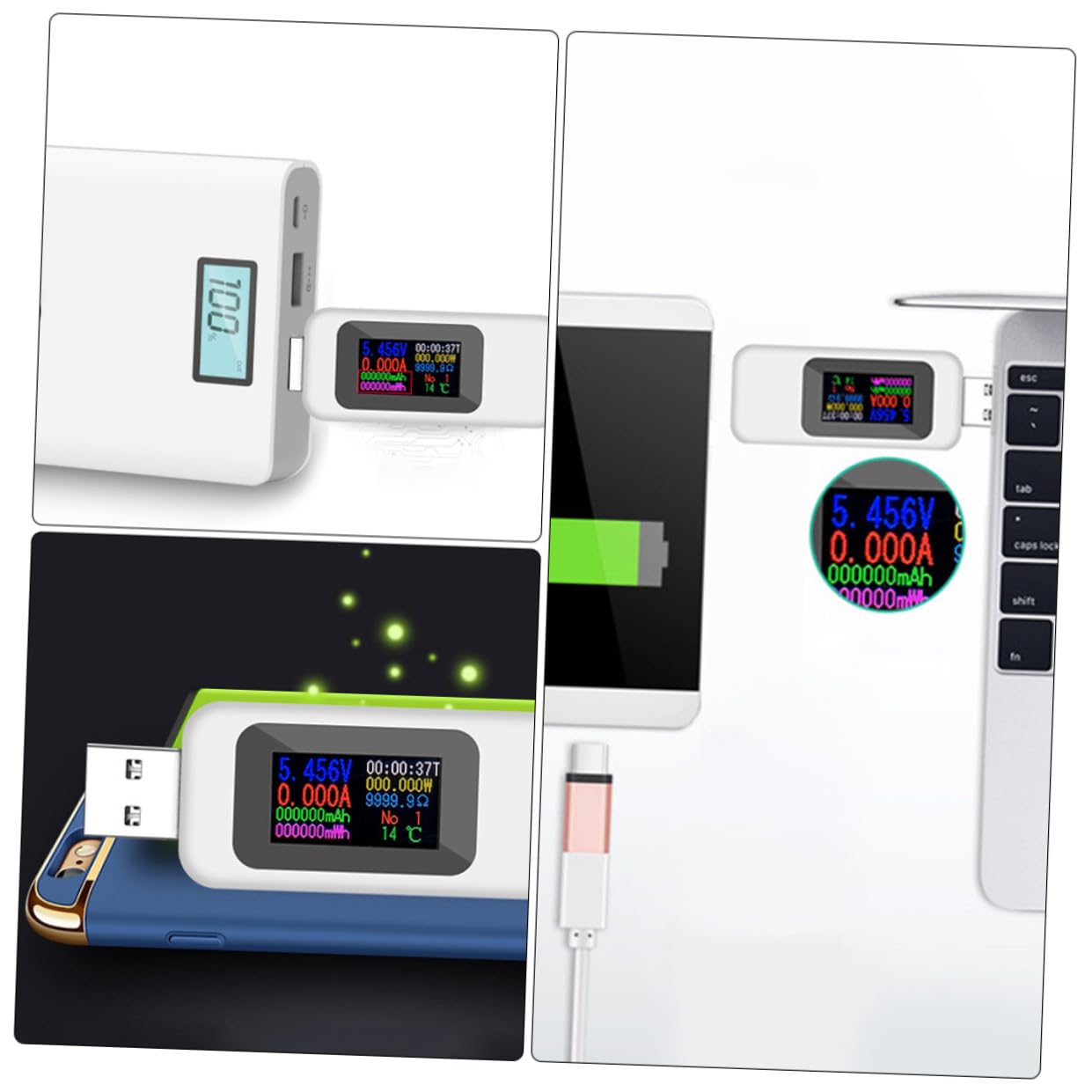 SHINEOFI Detector De Voltaje De 4 Piezas Comprobador De Voltaje Multímetro Comprobador Eléctrico Comprobador USB Voltímetro De Potencia Comprobador De Carga Monitor Con Pantalla Lcd
