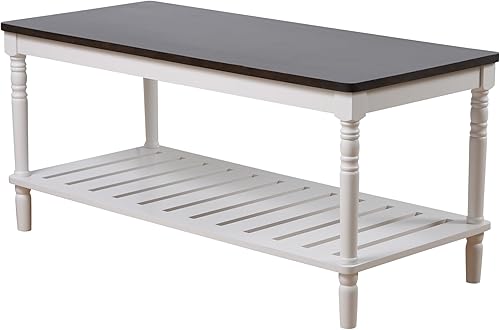 Miniatura 3 de Mesa de centro de granja, madera maciza + MDF rústica, vintage, mesas de sala de estar con estante, marrón y blanco, 43 pulgadas