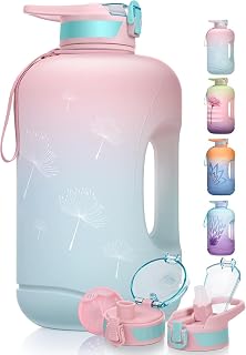 TOBA 1 Gallon Motivational Water Bottle -128 oz BPA Free Water Jug Large Sports Water Bottle Leakproof Drinking Bottle Women/Men for Fitness Gym Outdoor Activity, Light Pink Dandelion