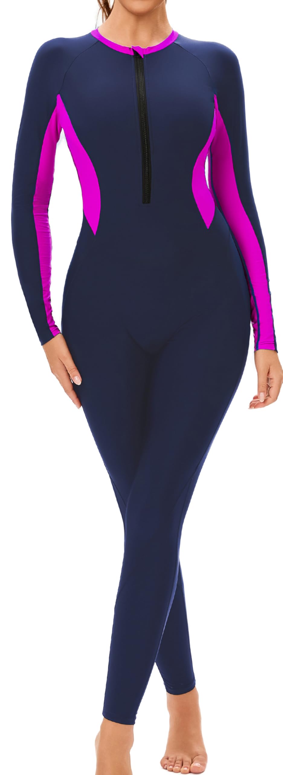 SEAUR Damen Ganzkörper-Badeanzug Einteiliger Reißverschluss Front Rash Guard Badebekleidung UPF 50+ Langärmeliger Tauchbadeanzug zum Schnorcheln